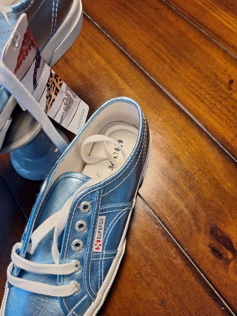 Superga Metallic Light Blue Lace-Up Sneakers - Picture 7 of 8